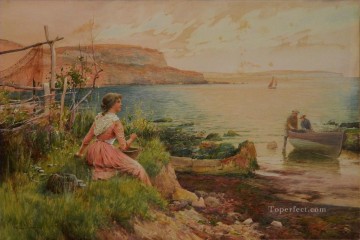 Landscapes Painting - The Fisherman Wife Alfred Glendening JR vessels